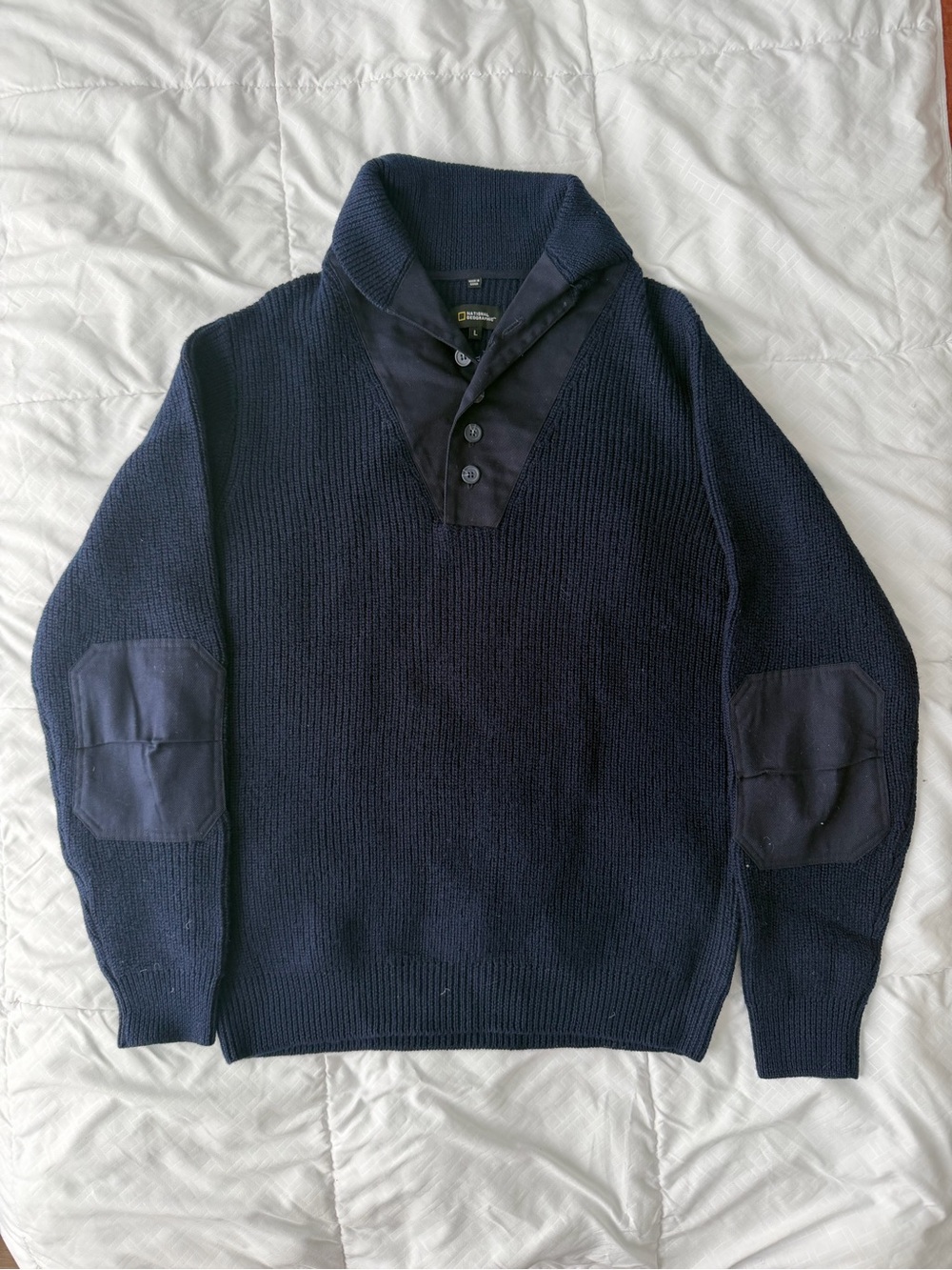 Vintage Schott National Geographic Wool Pullover Dock Sweater Men’s L Navy Blue